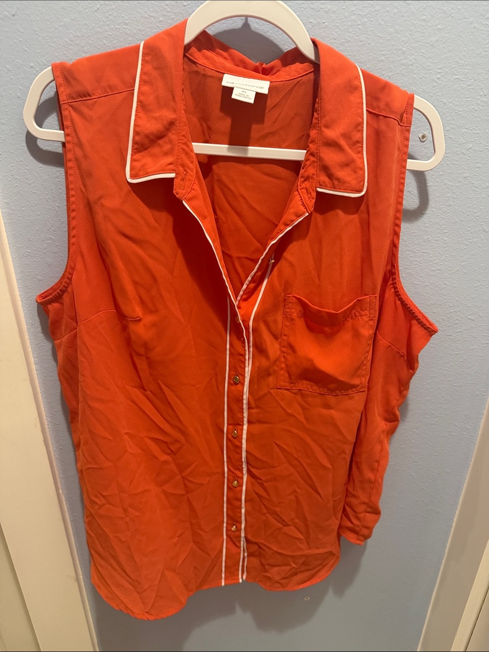 Bundle of 2 Sleeveless Button-Front Blouses - Orange and Blue